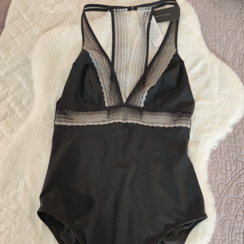 Vintage Josie Natori Bodysuit Pewter Grey